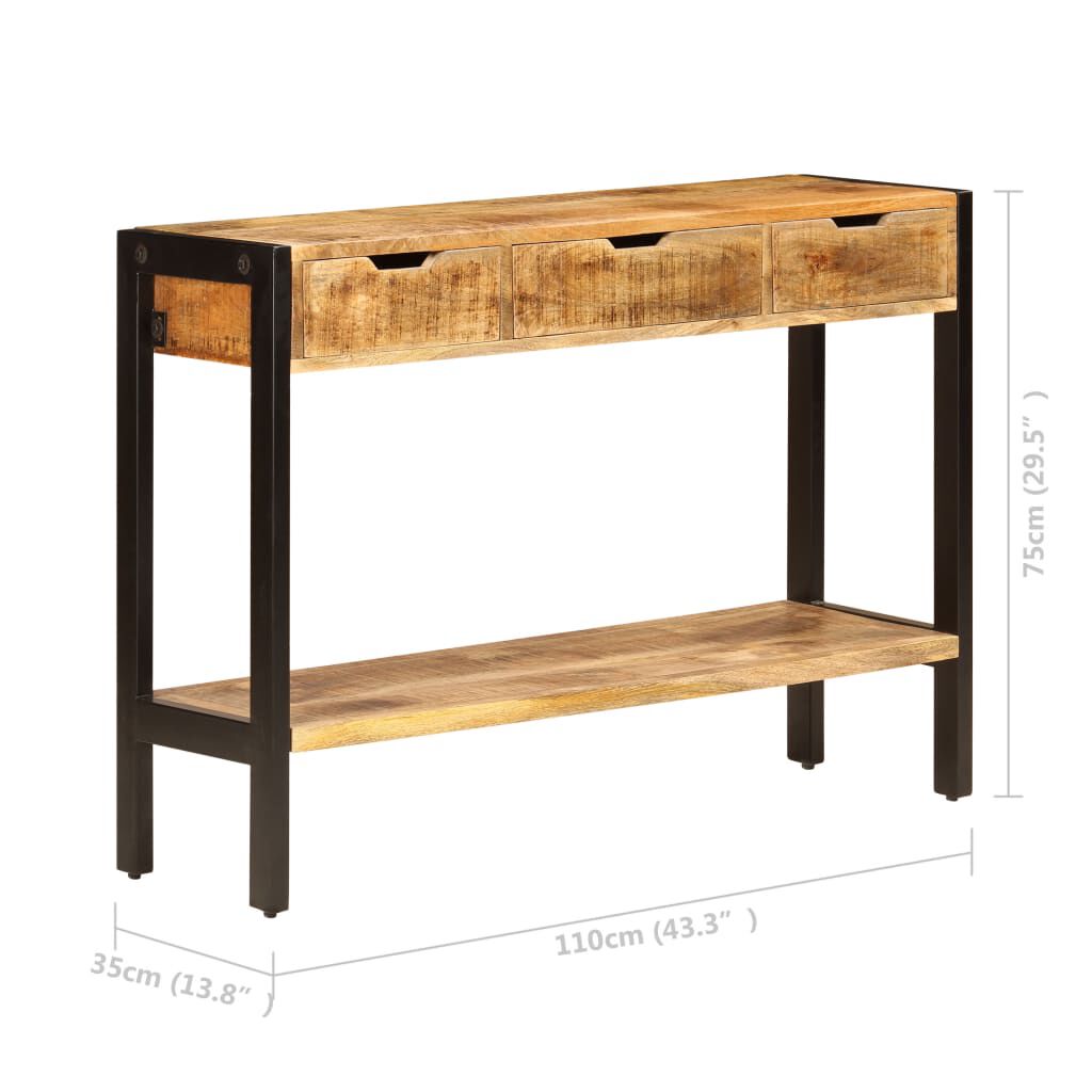 vidaXL Sideboard with 3 Drawers 110x35x75 cm Solid Mango Wood