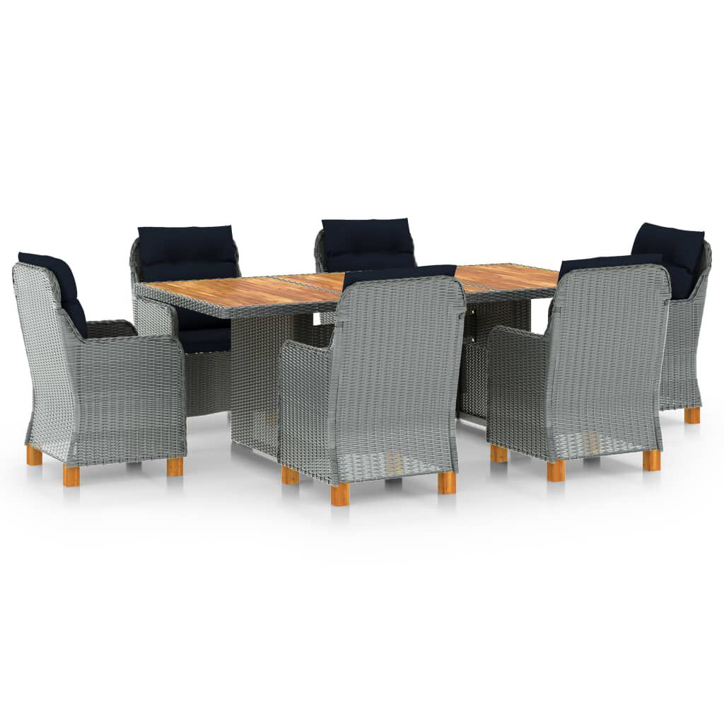 vidaXL 7 Piece Outdoor Dining Set with Cushions Poly Rattan Light Grey
