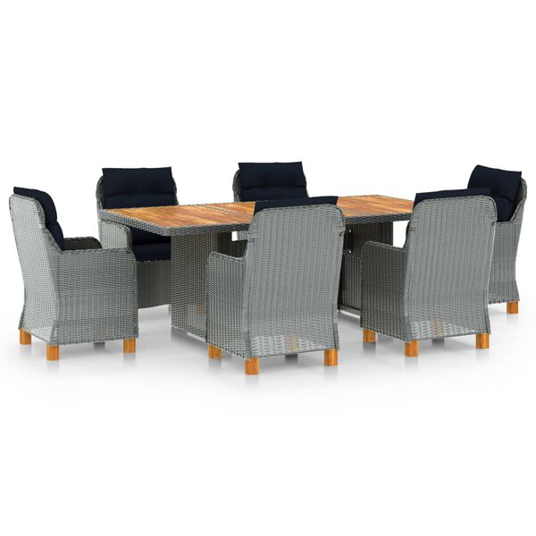 vidaXL 7 Piece Outdoor Dining Set with Cushions Poly Rattan Light Grey