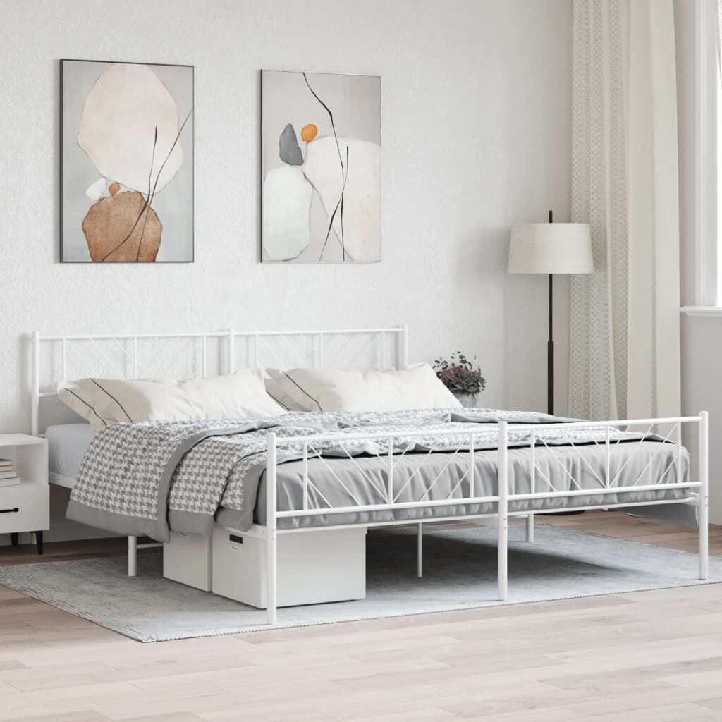 vidaXL Metal Bed Frame without Mattress with Footboard White 193x203cm