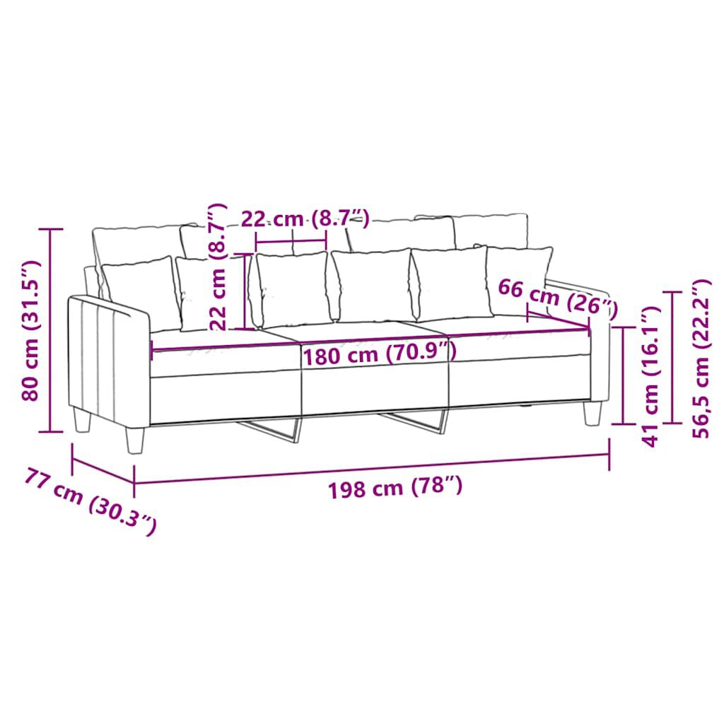 vidaXL 3-Seater Sofa Light Grey 180 cm Fabric
