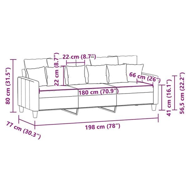 vidaXL 3-Seater Sofa Light Grey 180 cm Fabric