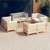 vidaXL 8 Piece Garden Lounge Set with Cream Cushions Pinewood