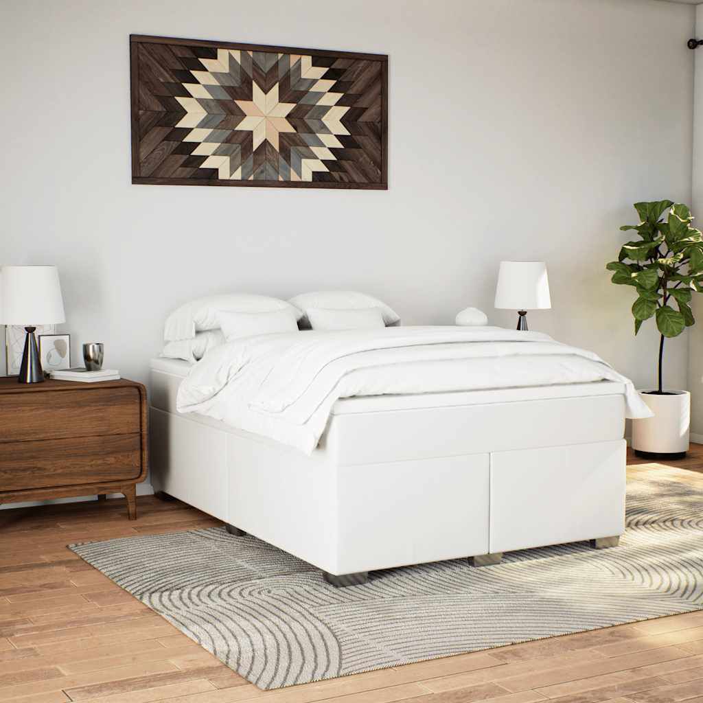 vidaXL Box Spring Bed with Mattress White Full Faux Leather