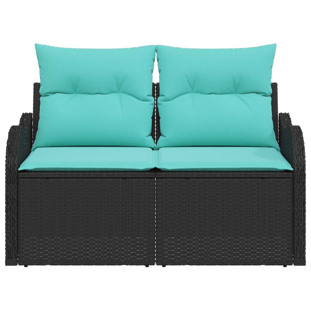 vidaXL 2-Seater Garden Sofa with Cushions in Black Poly Rattan