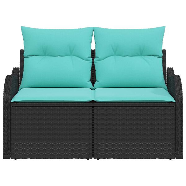 vidaXL 2-Seater Garden Sofa with Cushions in Black Poly Rattan