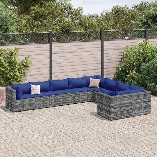 vidaXL 9 Piece Garden Sofa Set with Cushions Grey Poly Rattan