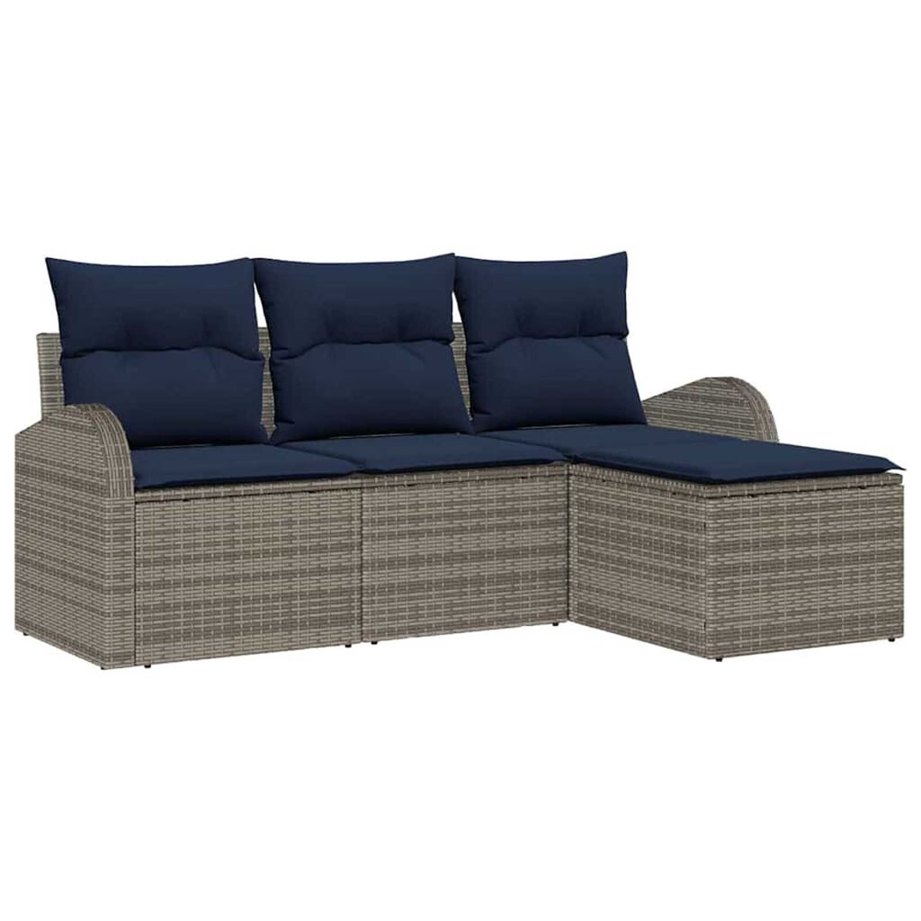 vidaXL Garden Sofa Set with Cushion 4 pcs Grey Poly rattan