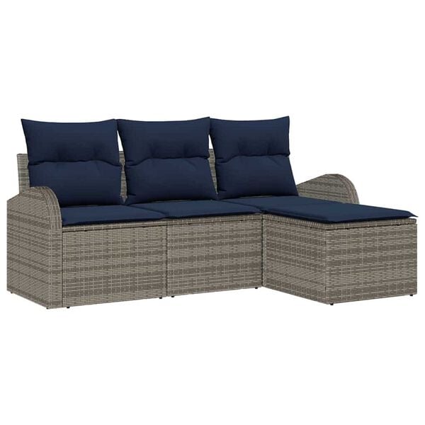 vidaXL Garden Sofa Set with Cushion 4 pcs Grey Poly rattan