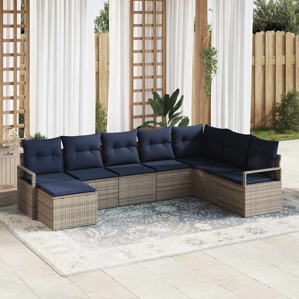 vidaXL Sofa Set with Cushion 8 pcs Grey Poly Rattan
