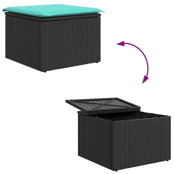 vidaXL Garden Sofa Set with Cushion 8 pcs Black, turquoise Poly rattan