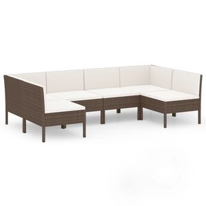 vidaXL 6 Piece Garden Lounge Set with Cushions Poly Rattan Brown