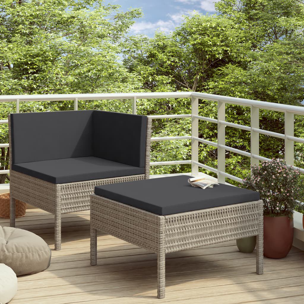 vidaXL 2 Piece Garden Lounge Set with Cushions Poly Rattan Grey