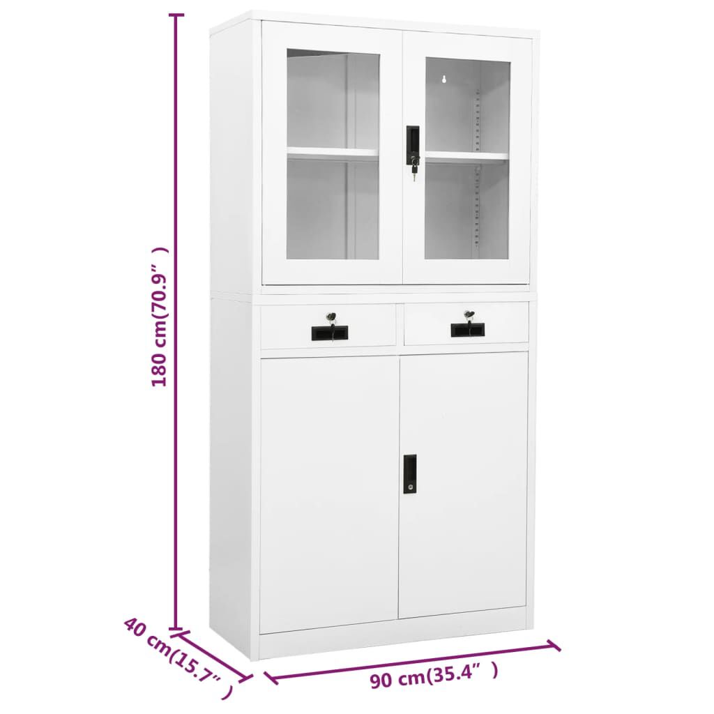 vidaXL Office Cabinet White 90x40x180 cm Steel and Tempered Glass