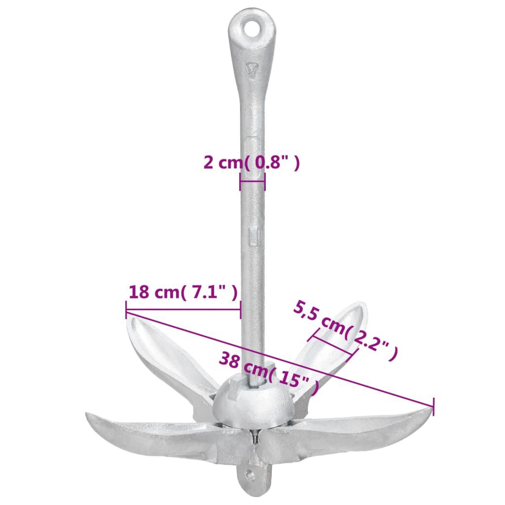 vidaXL Folding Anchor Silver 4 kg Hot Dip Galvanized Cast Iron