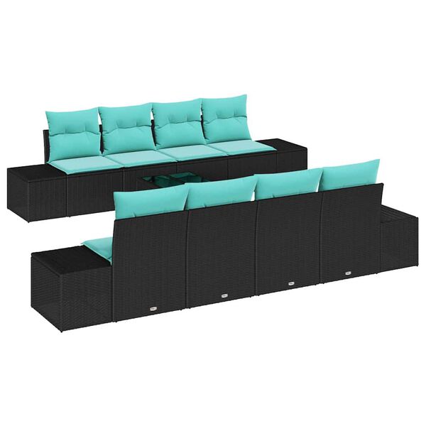 vidaXL Sofa Set with Cushion 9 pcs Black Poly Rattan