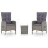 vidaXL 3 Piece Garden Bistro Set Poly Rattan and Glass Grey