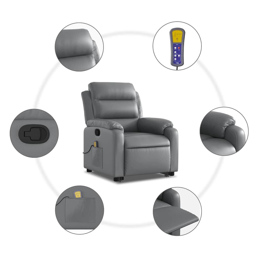 vidaXL Stand up Massage Recliner Chair Grey Faux Leather