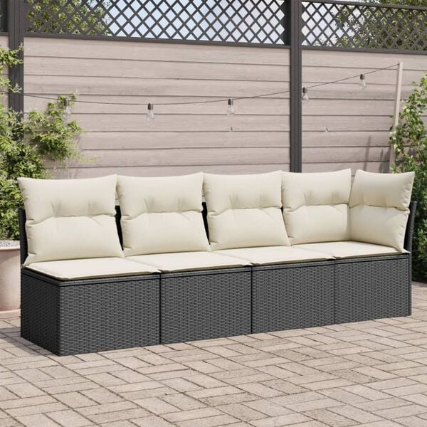 vidaXL Garden Sofa with Cushions 4-Seater Black Poly Rattan