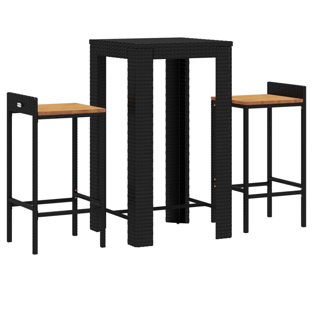 vidaXL 3 Piece Garden Bar Set Black Poly Rattan&Solid Wood Acacia