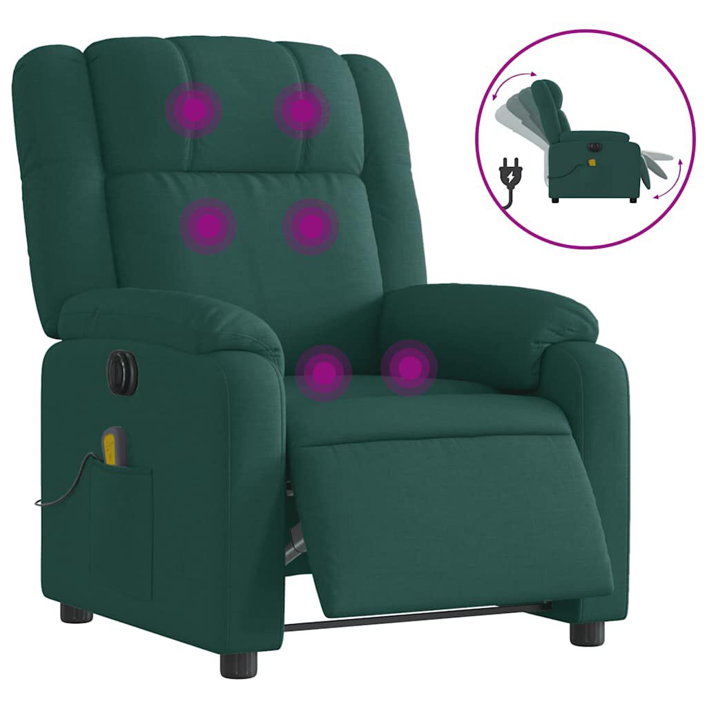 vidaXL Electric Massage Recliner Chair Dark Green Fabric