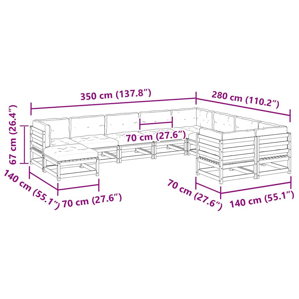 vidaXL 10 Piece Garden Sofa Set with Cushions Solid Wood Pine