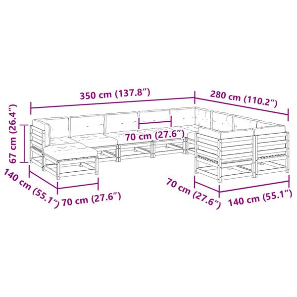 vidaXL 10 Piece Garden Sofa Set with Cushions Solid Wood Pine