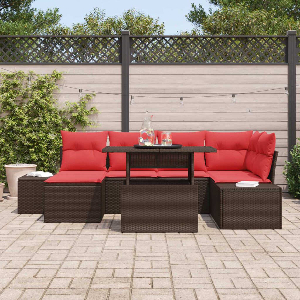 vidaXL 7 Piece Garden Sofa Set with Cushions Brown Poly Rattan