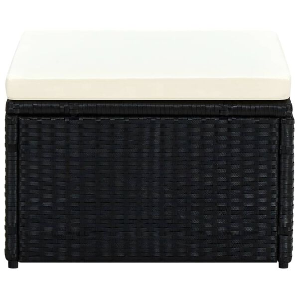 vidaXL Footstool Poly Rattan 53x53x30 cm Black