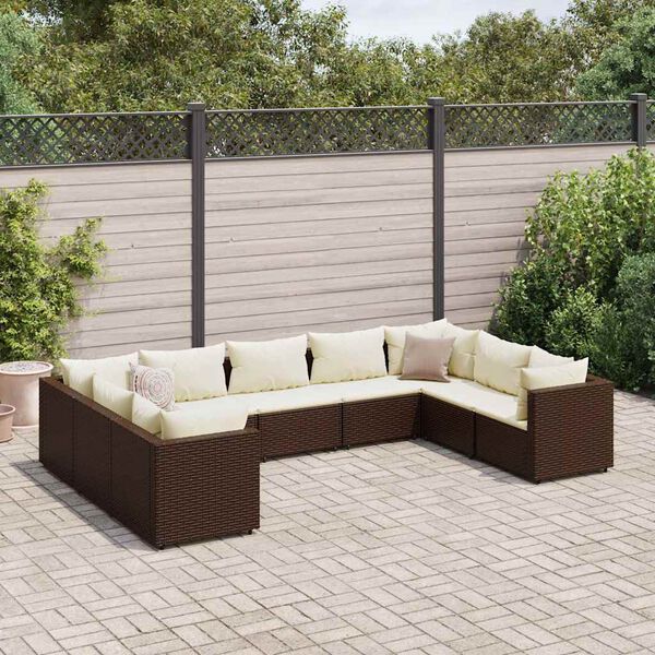 vidaXL 9 Piece Garden Lounge Set with Cushions Brown Poly Rattan