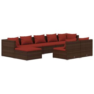 vidaXL 9 Piece Garden Lounge Set with Cushions Brown Poly Rattan