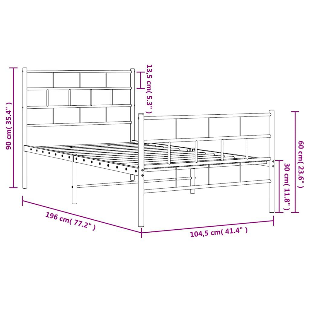 vidaXL Metal Bed Frame without Mattress with Footboard Black 100x190cm