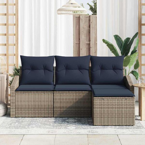 vidaXL Sofa Set with Cushion 4 pcs Grey Poly Rattan