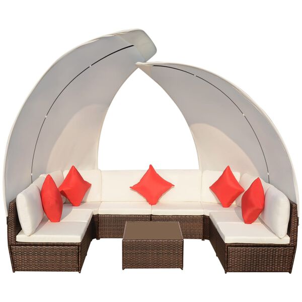vidaXL 9 Piece Garden Lounge Set with Canopies Poly Rattan Brown