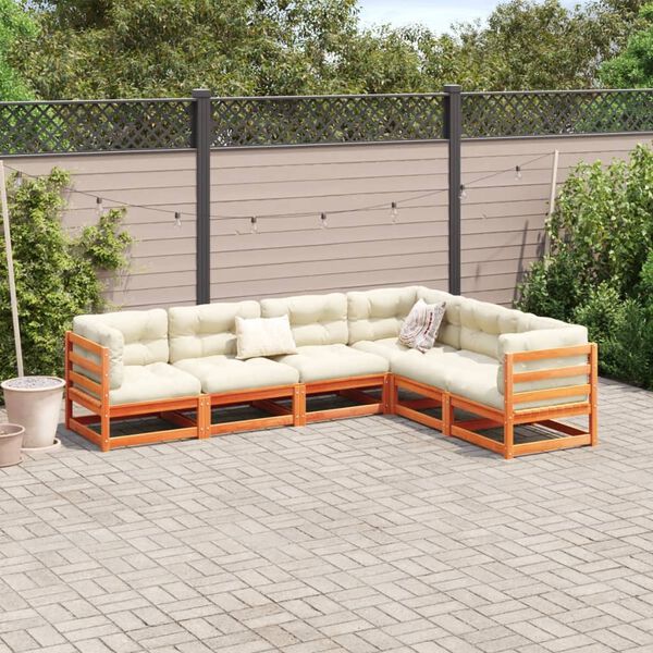 vidaXL 6 Piece Garden Sofa Set with Cushions Wax Brown Solid Wood Pine