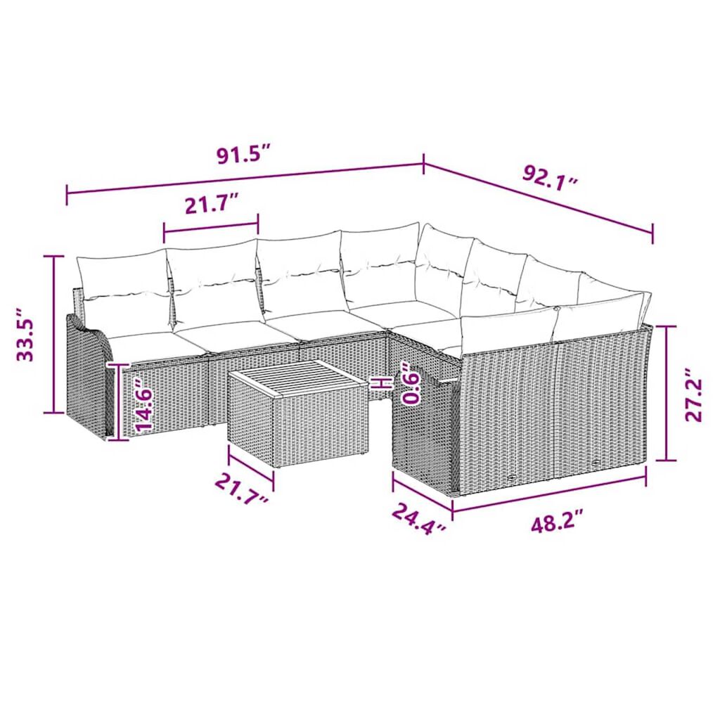 vidaXL Garden Sofa Set 9 pcs Black Poly rattan