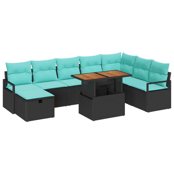 vidaXL 9 Piece Garden Sofa Set with Cushions Black Poly Rattan