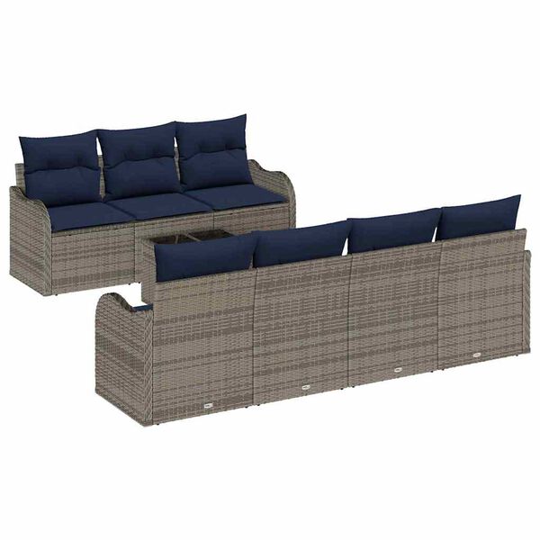 vidaXL Sofa Set with Cushion 8 pcs Grey Poly Rattan