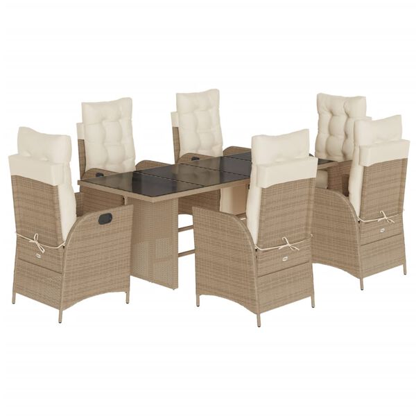 vidaXL 7 Piece Garden Dining Set with Cushions Beige Poly Rattan
