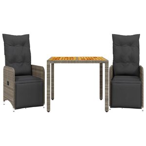 vidaXL 7 Piece Garden Bistro Set with Cushions Grey Poly Rattan