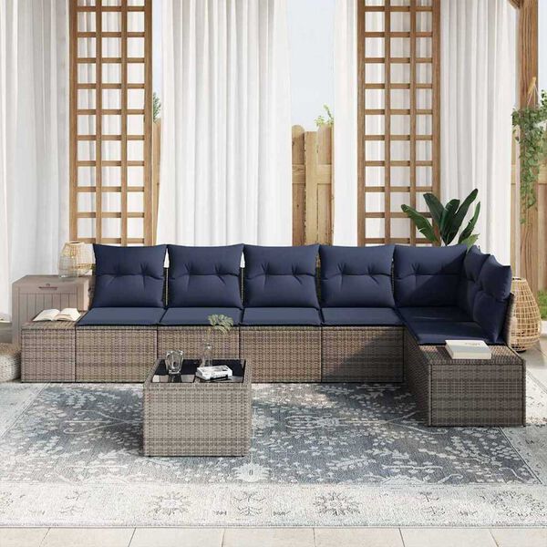 vidaXL Garden Sofa Set with Cushion 7 pcs Grey Poly rattan