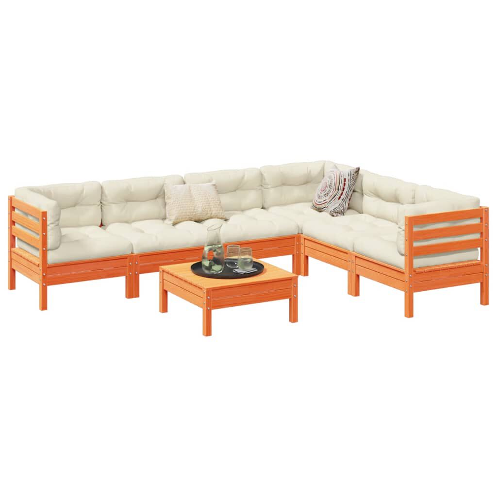 vidaXL 7 Piece Garden Sofa Set with Cushions Wax Brown Solid Wood Pine