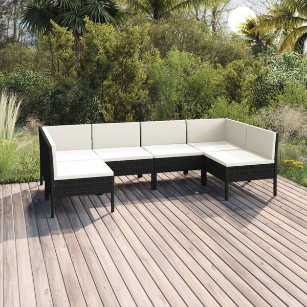 vidaXL 6 Piece Garden Lounge Set with Cushions Poly Rattan Black
