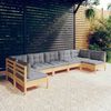 vidaXL 7 Piece Garden Lounge Set with Grey Cushions Solid Pinewood