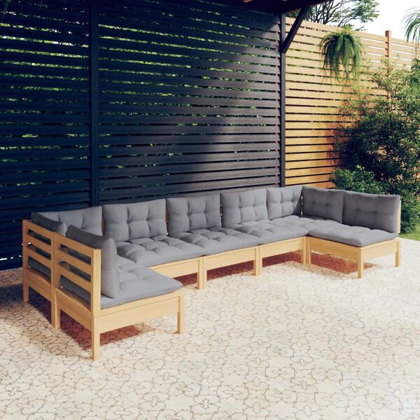 vidaXL 7 Piece Garden Lounge Set with Grey Cushions Solid Pinewood