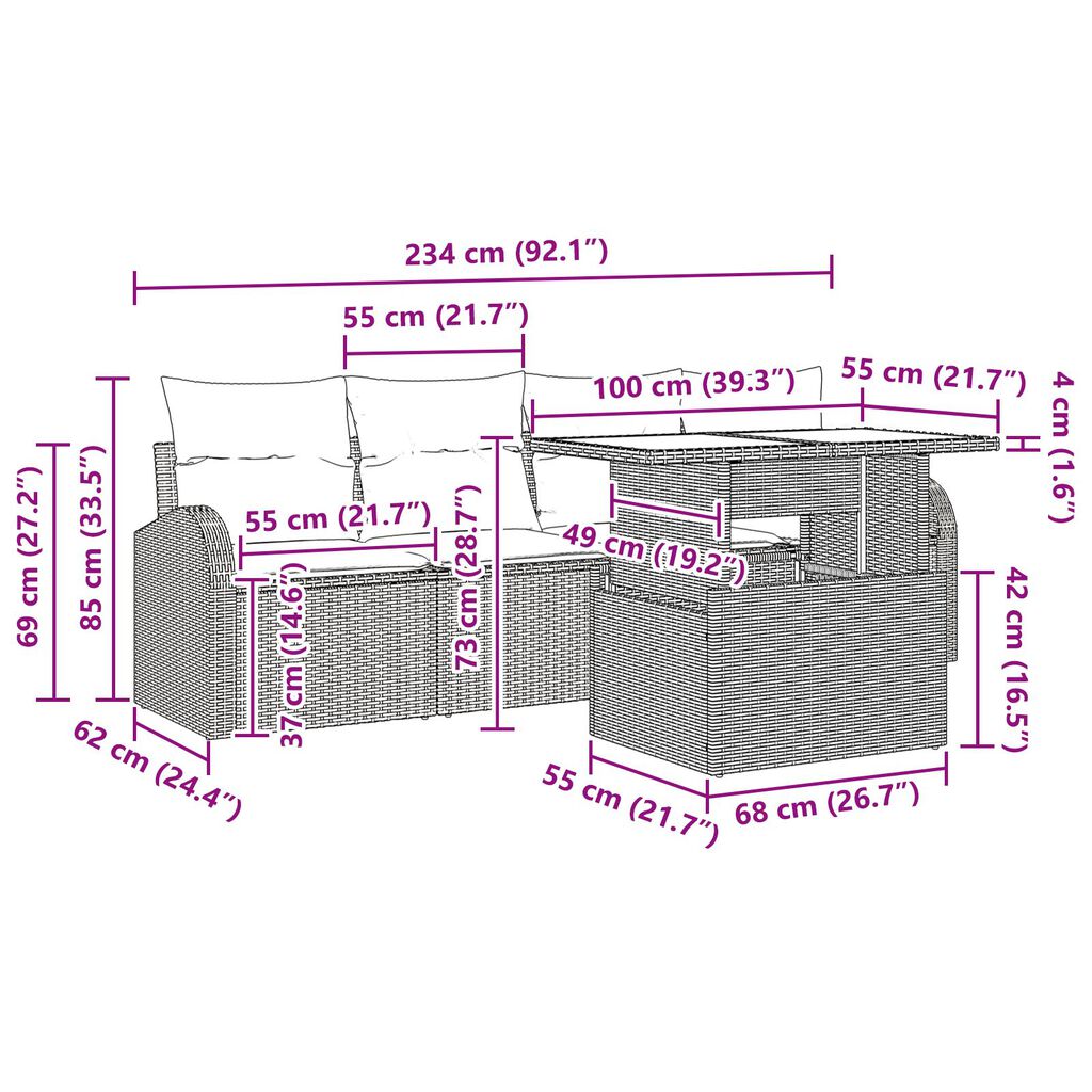 vidaXL 5 Piece Garden Sofa Set with Cushions Brown Poly Rattan