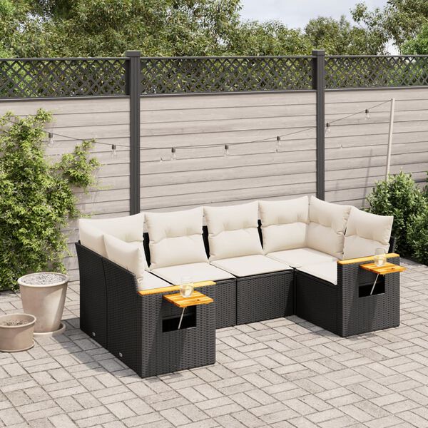 vidaXL 6 Piece Garden Sofa Set with Cushions Black Poly Rattan