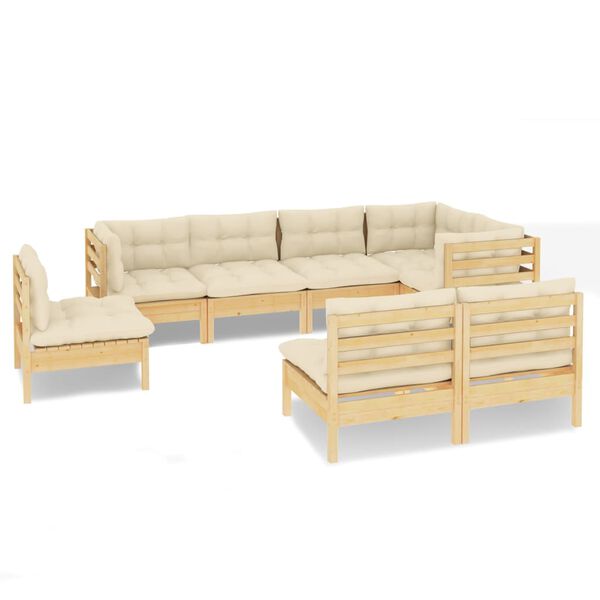 vidaXL 8 Piece Garden Lounge Set with Cream Cushions Solid Pinewood