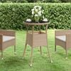 vidaXL Garden Table Ø60x75 cm Tempered Glass and Poly Rattan Beige