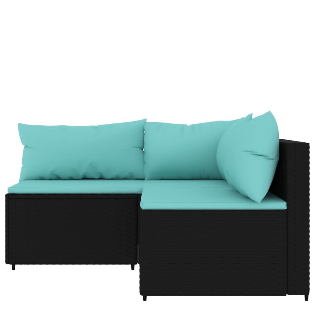 vidaXL 3 Piece Garden Lounge Set with Cushions Black Poly Rattan